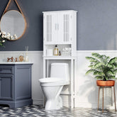 VASAGLE Toilet Shelf with Shelf and Double Doors White BBC10WT